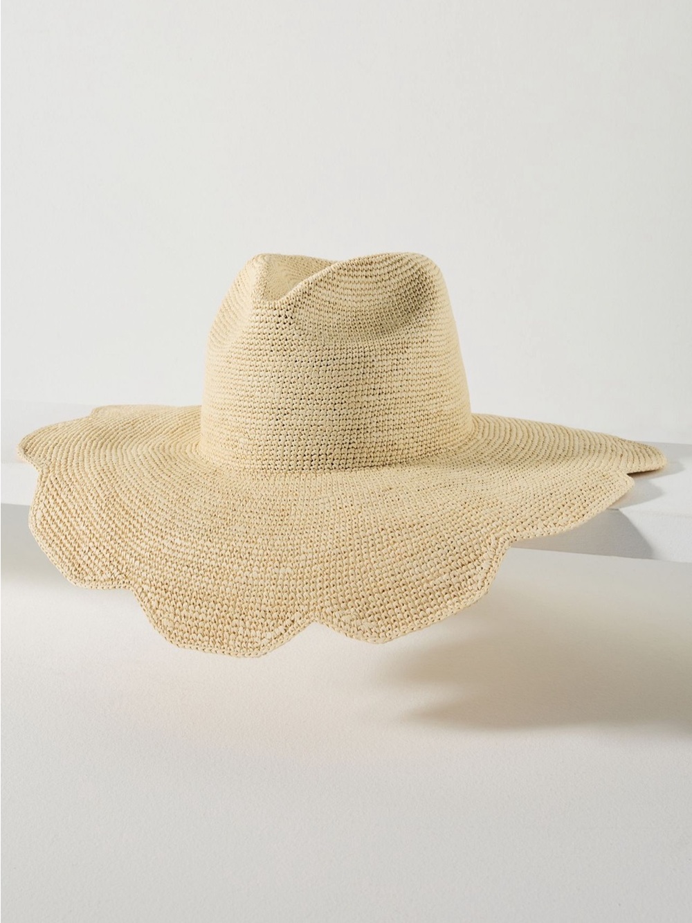 Freya Flat Scalloped Brim Raffia Rancher Hat - Size S/M - BNWT